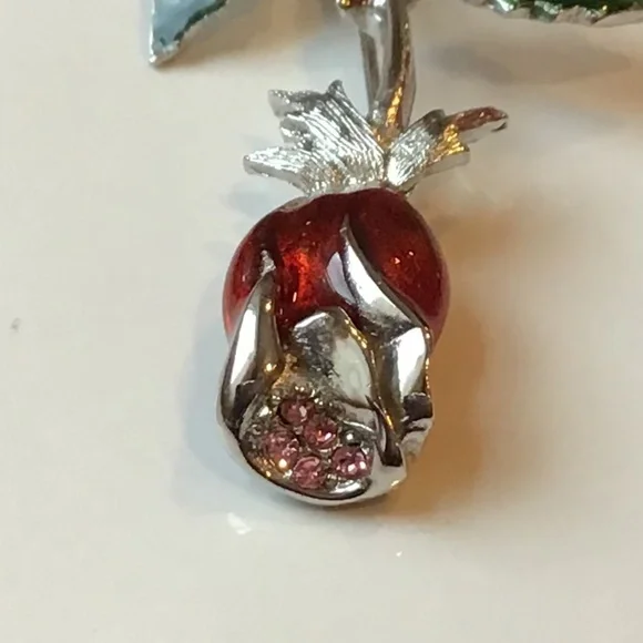 Vintage Enameled Rose Pin Flower Brooch Signed Silver Tone - Picture 6 of 10